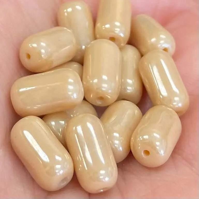 25 Vintage Tan Austrian Barrel Oval Glass Beads