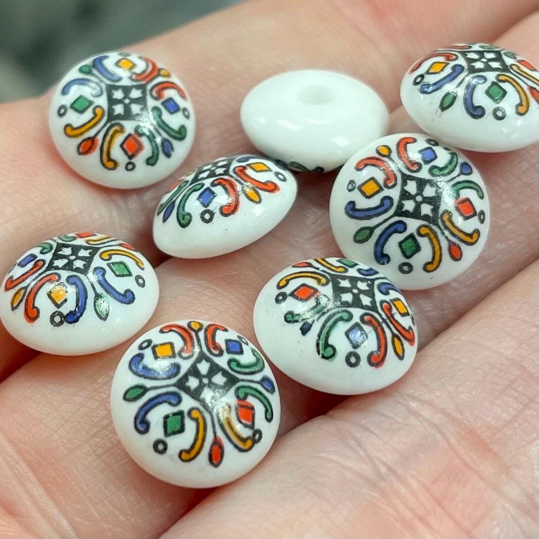 8 Vintage White Japan Floral Glass Button Fronts