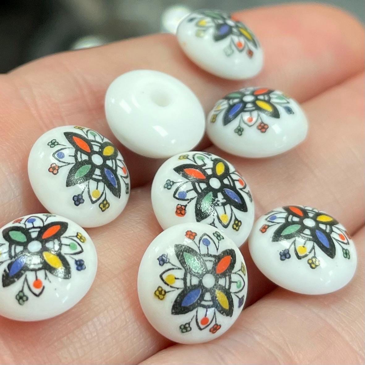 8 Vintage White Japan Floral Glass Button Fronts
