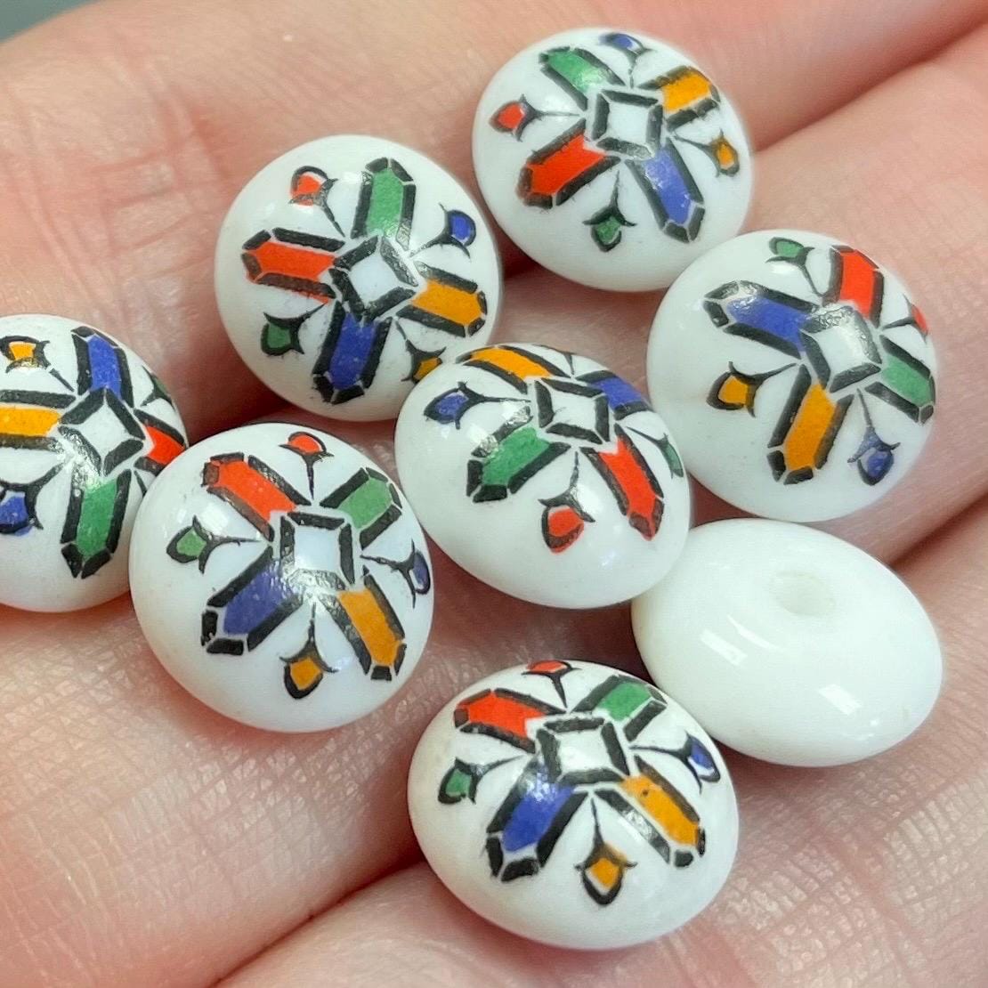 8 Vintage White Japan Floral Glass Button Fronts