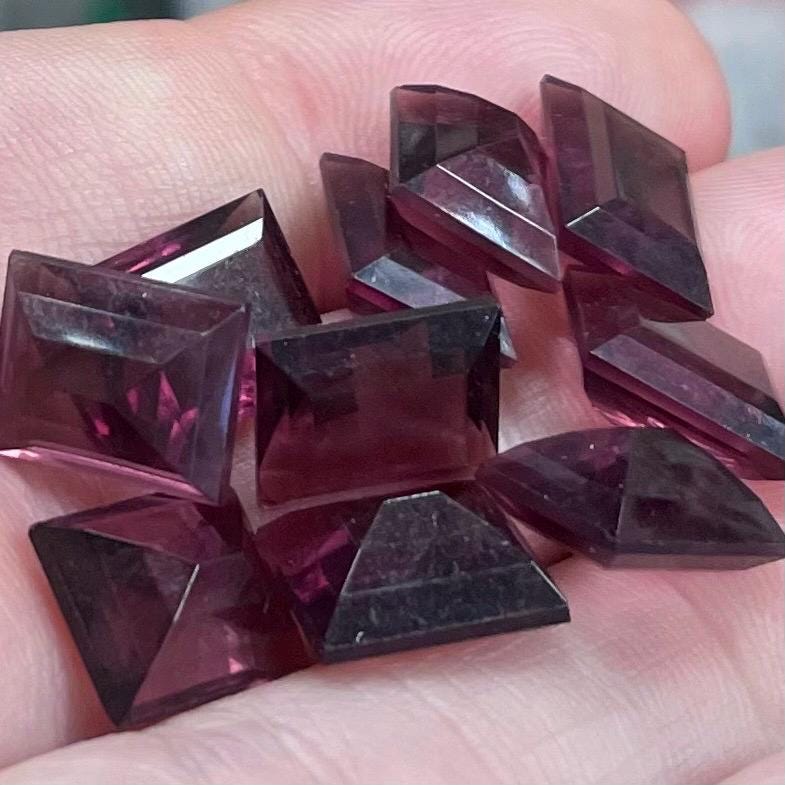10 Vintage Purple Amethyst Rectangle Glass Stones