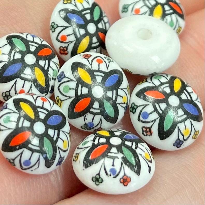 8 Vintage White Japan Floral Glass Button Fronts