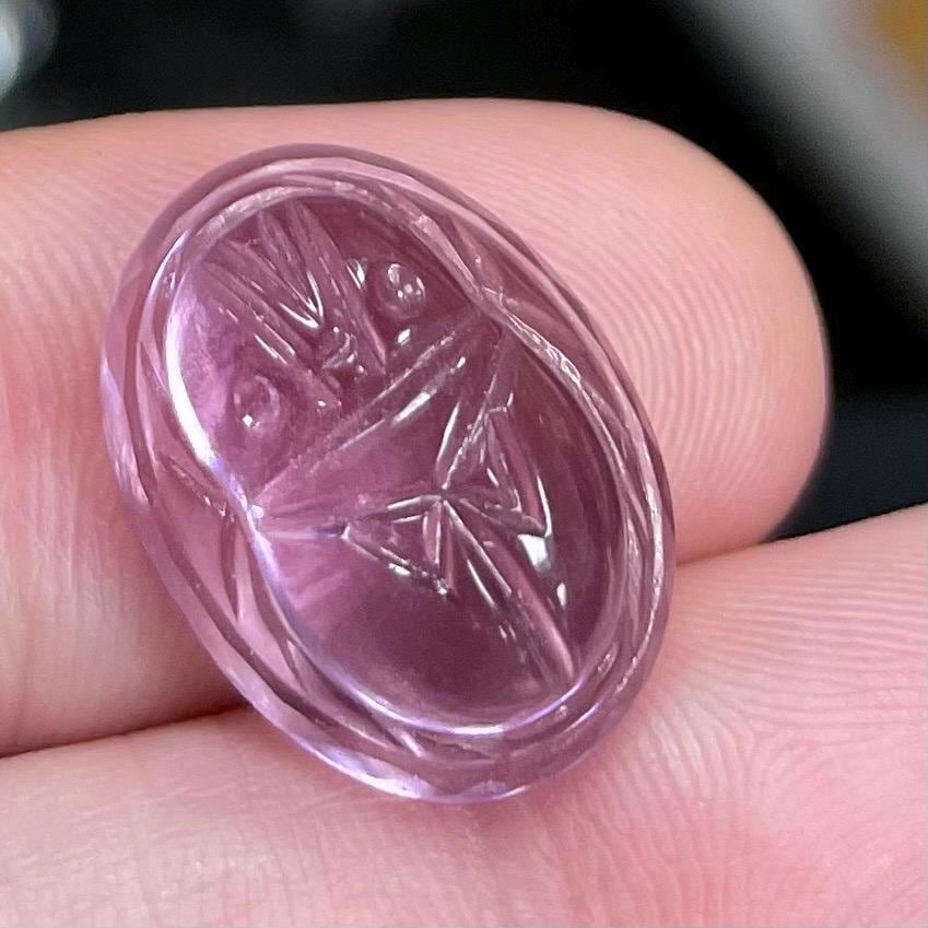 3 Vintage Purple Carved Scarab Oval Glass Cabochons