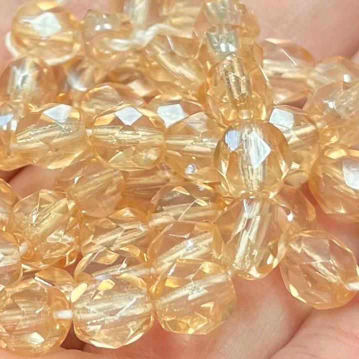 50 Champagne Czech Fire Polished Glass Beads