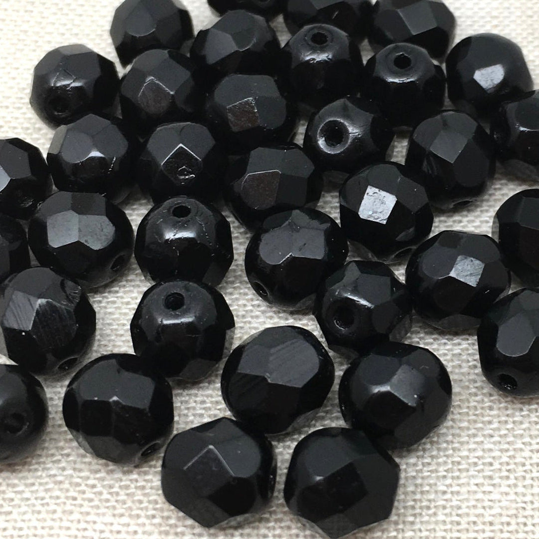 50 Black Czech Faceted Glass Beads
