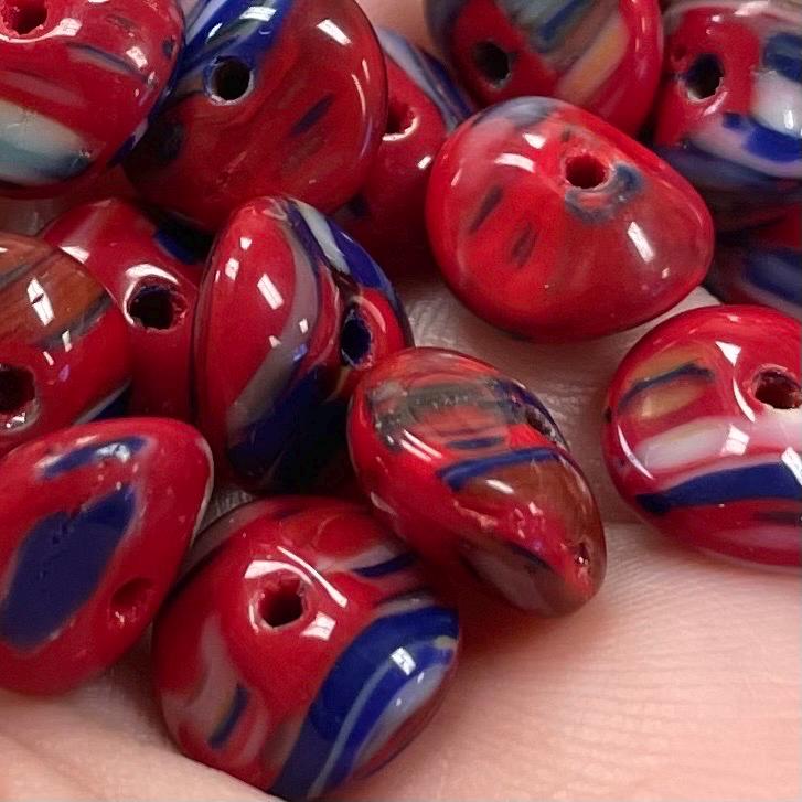 25 Vintage Wavy Red Millefiori Rondelle Disc Glass Beads