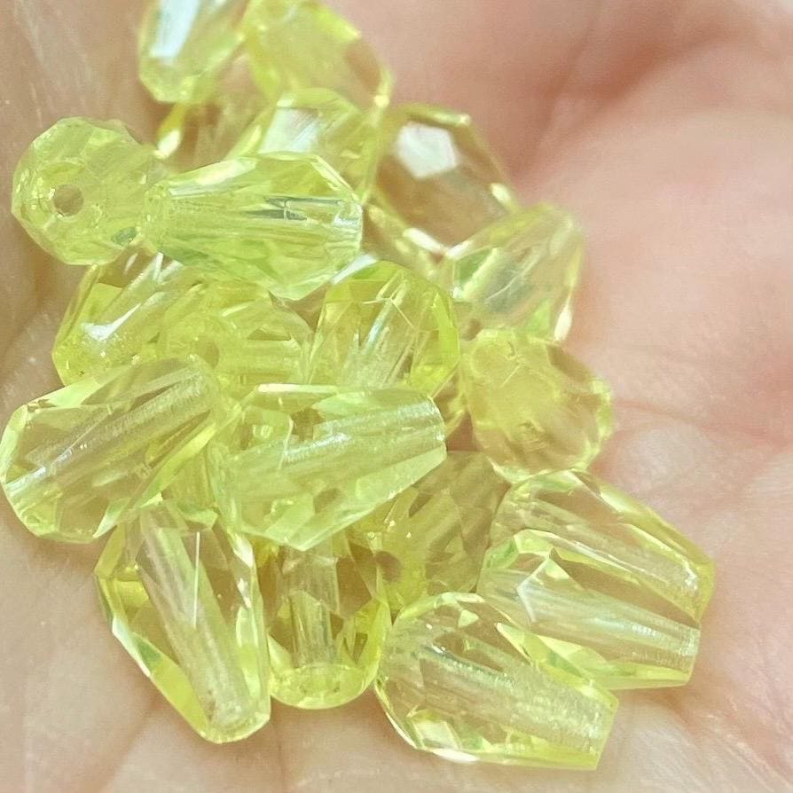 25 Vintage Czech Jonquil Yellow Teardrop Glass Beads #4825