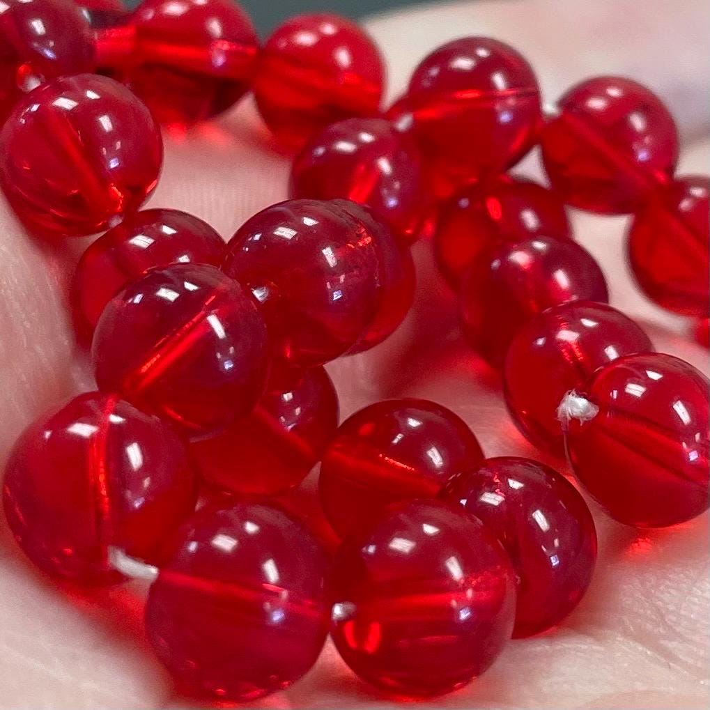 25 Transparent Siam Red Czech Round Glass Beads