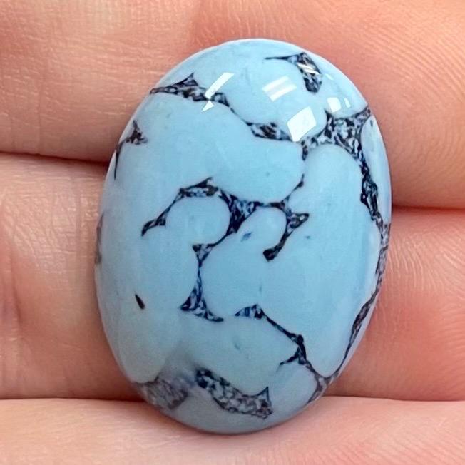 1 Vintage Turquoise Blue Japan Mottled Oval Glass Cabochon