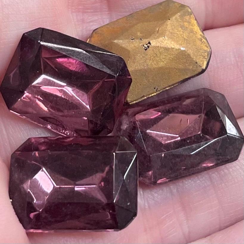 4 Vintage Purple Amethyst Octagon Glass Stones
