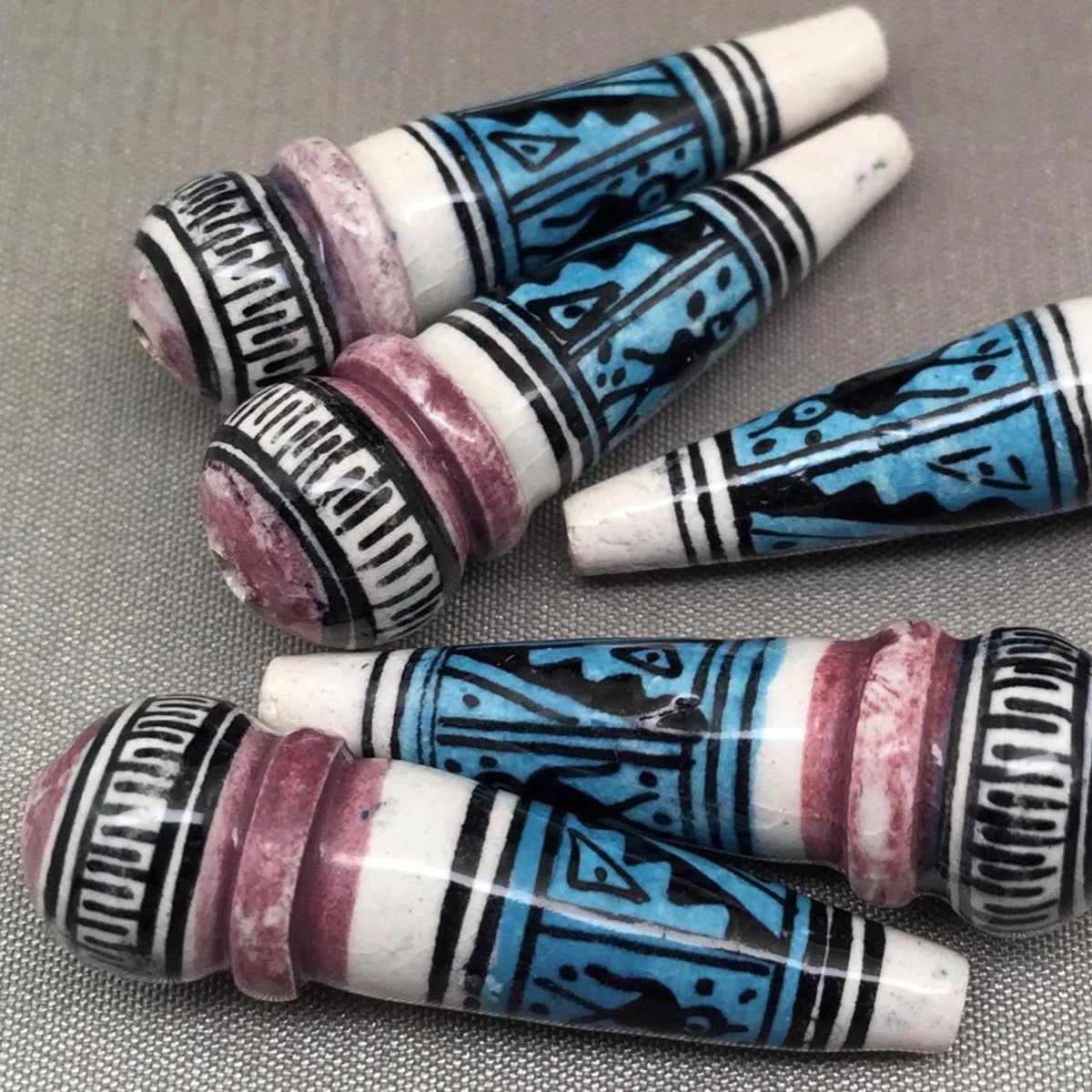 2 Vintage White Blue Purple Peruvian Teardrop Beads