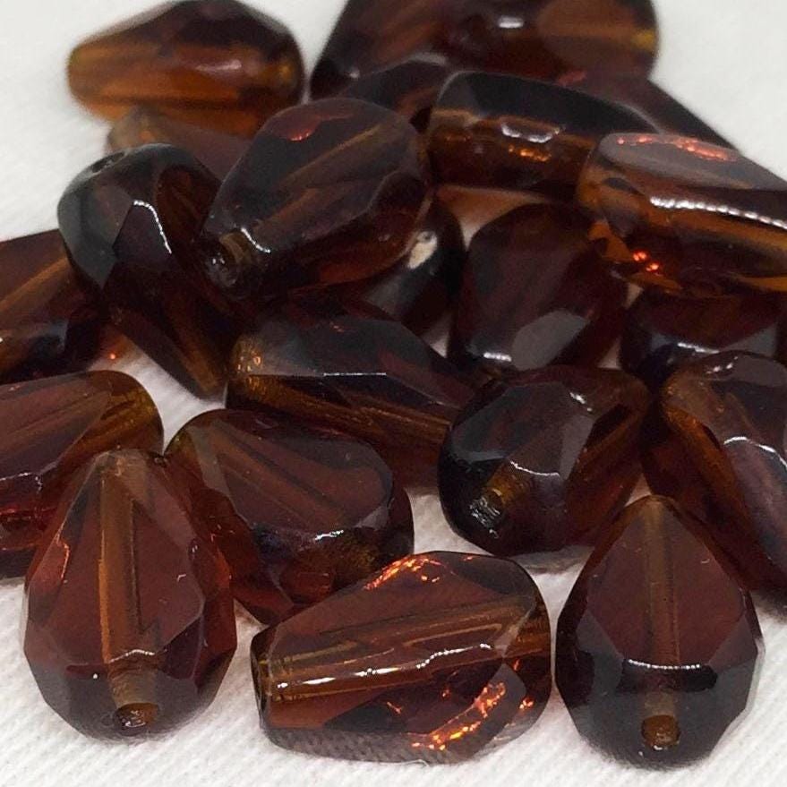 25 Amber Czech Teardrop Table Cut Glass Beads