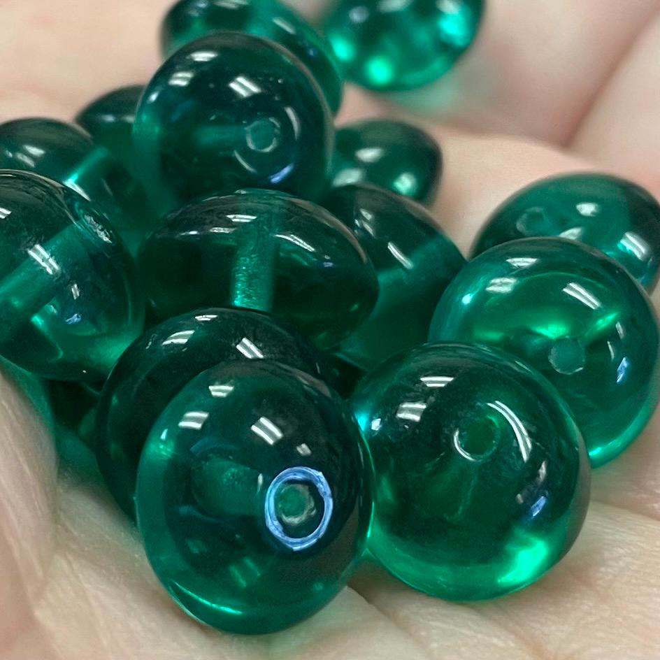 20 Vintage Green Emerald Czech Rondelle Glass Beads