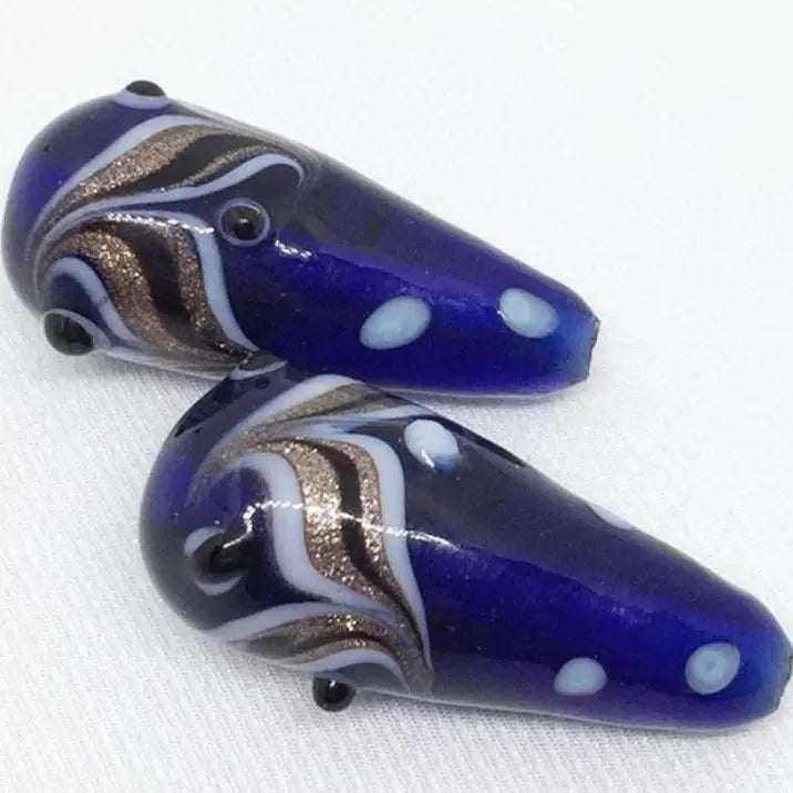 1 Vintage Blue Cobalt Large Teardrop Glass Bead