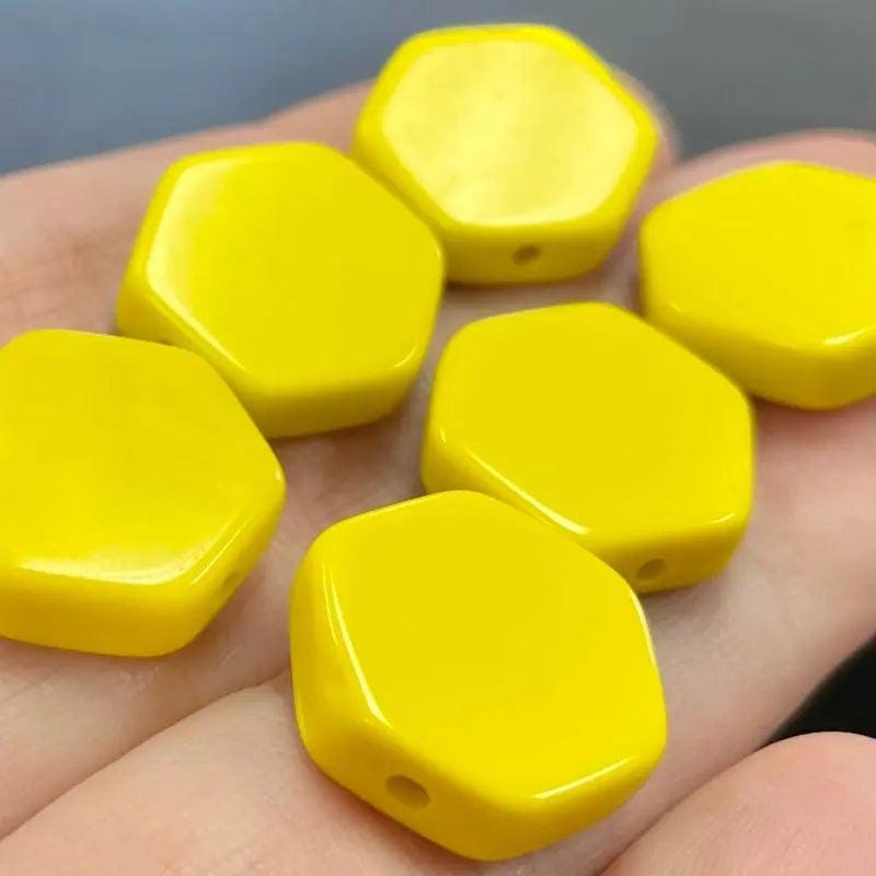 6 Vintage Yellow Golden Honeycomb Glass Beads
