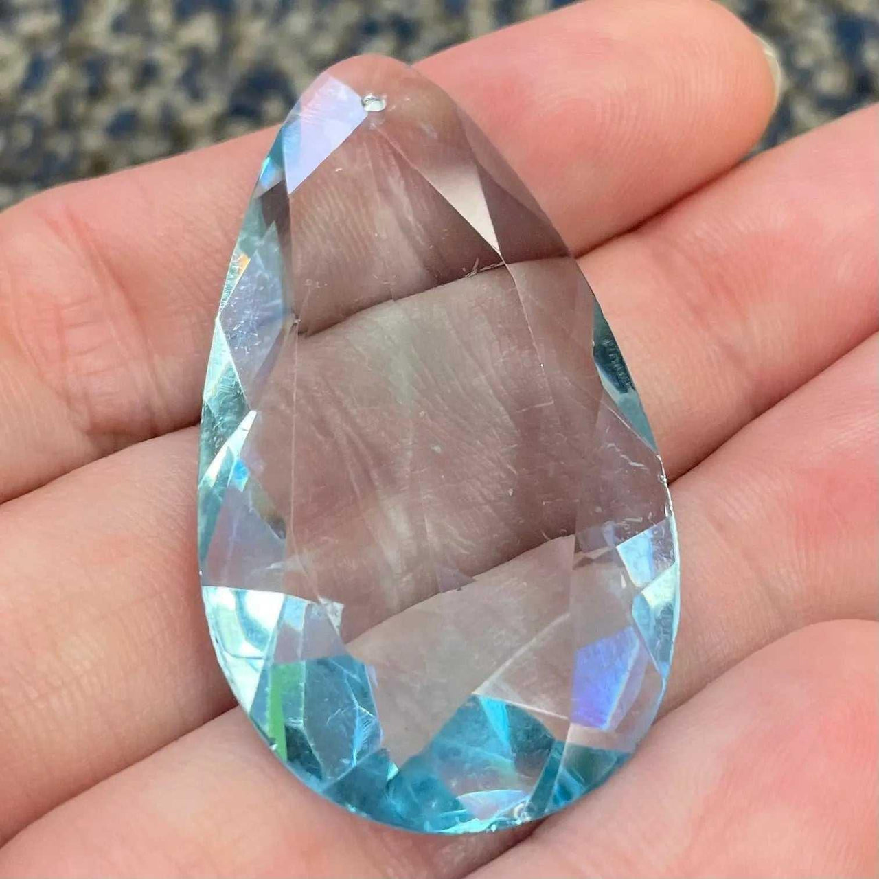 1 Vintage Blue Aqua Faceted Teardrop Glass Pendant