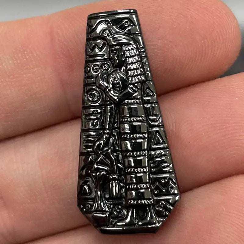 2 Vintage Gunmetal Egyptian Glass Stones