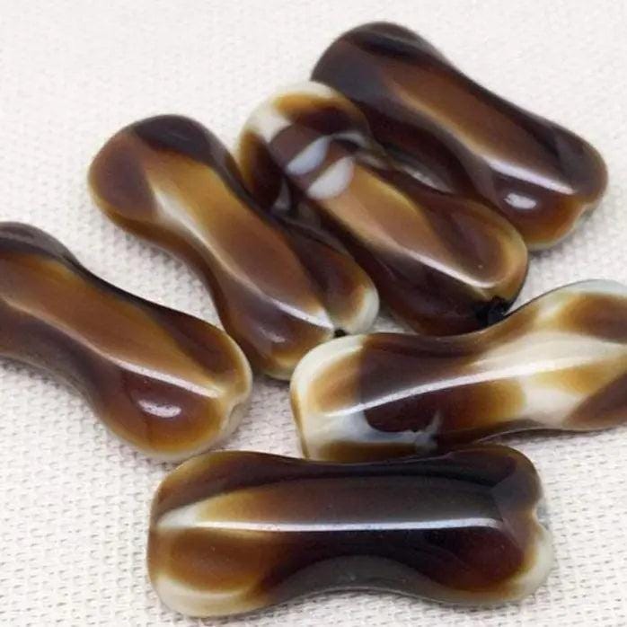 6 Vintage Brown Caramel German Glass Beads