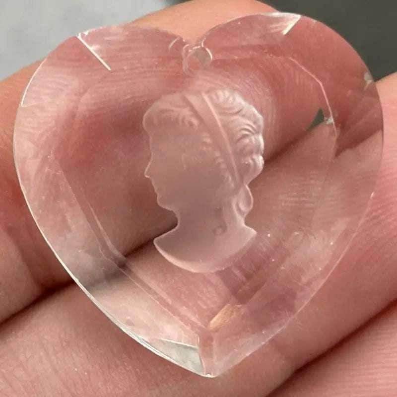 1 Vintage Clear Intaglio Cameo Heart Crystal Pendant