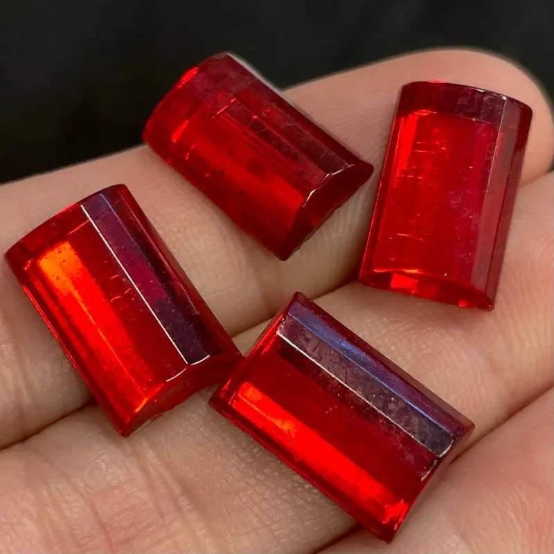 4 Vintage Red Faceted Dome Top Glass Cabochons