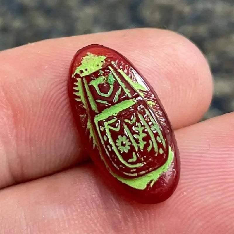 4 Vintage Carnelian Egyptian Scarab Glass Cabochons