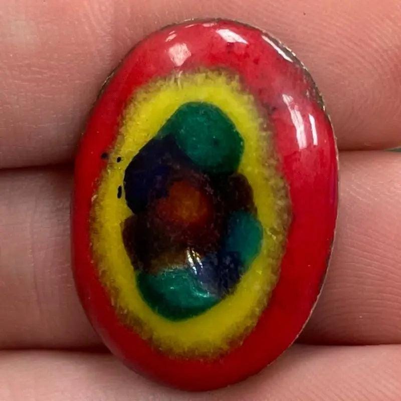 1 Vintage Red Enameled Metal Oval