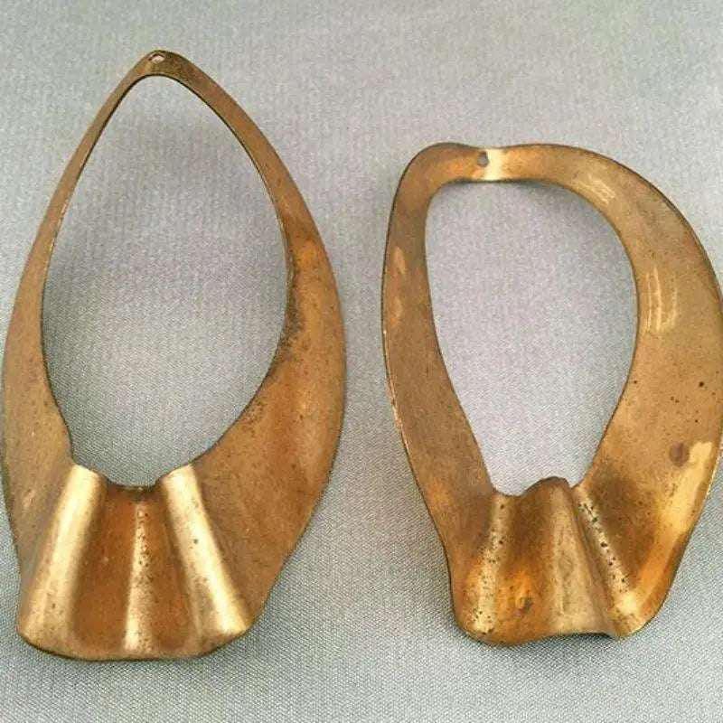 2 Vintage Brass Abstract Pendants