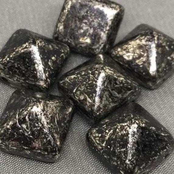 6 Black Gold Picasso Stud Czech Two Hole Pyramid Glass Beads