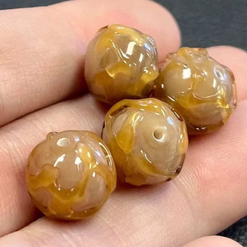 4 Vintage Brown Japan Drizzle Lampwork Glass Beads