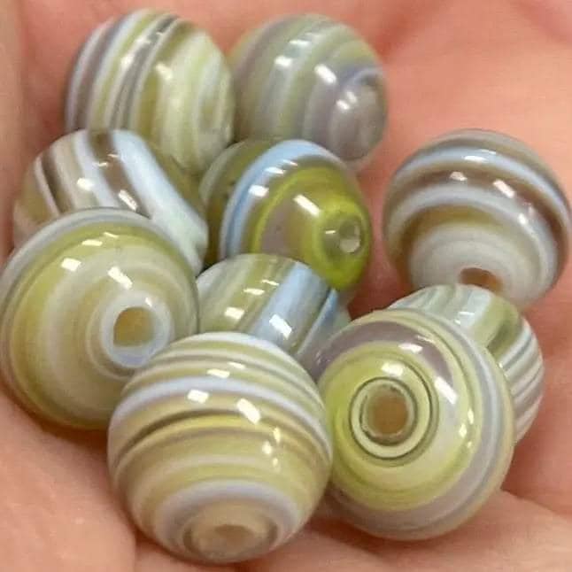 10 Vintage Mixed Japan Brown Aqua Striped Round Glass Beads