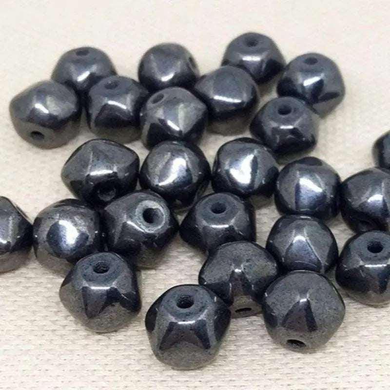 25 Vintage Black Gunmetal Czech Baroque Glass Beads