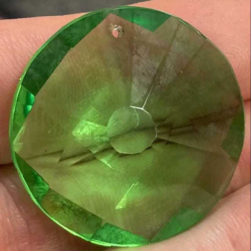 1 Vintage Green Faceted Round Glass Pendant