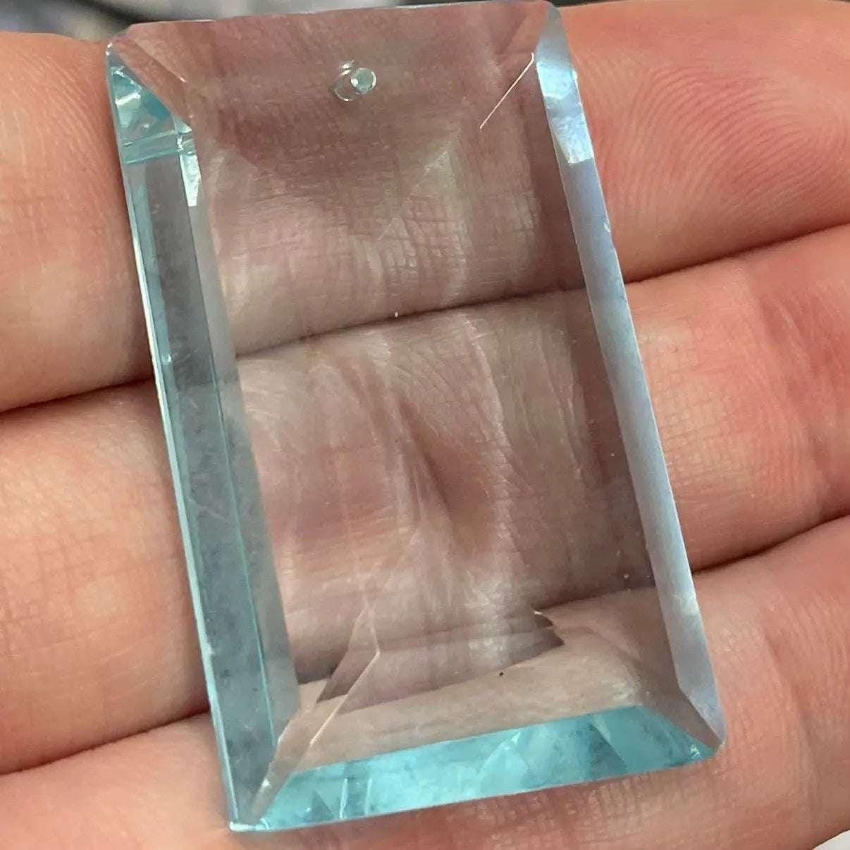 1 Vintage Blue Aqua Faceted Rectangle Glass Pendant