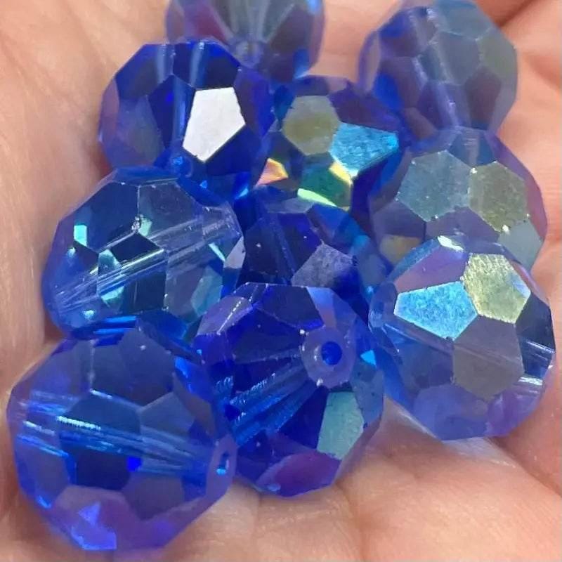 10 Vintage Blue Sapphire AB Faceted Glass Beads