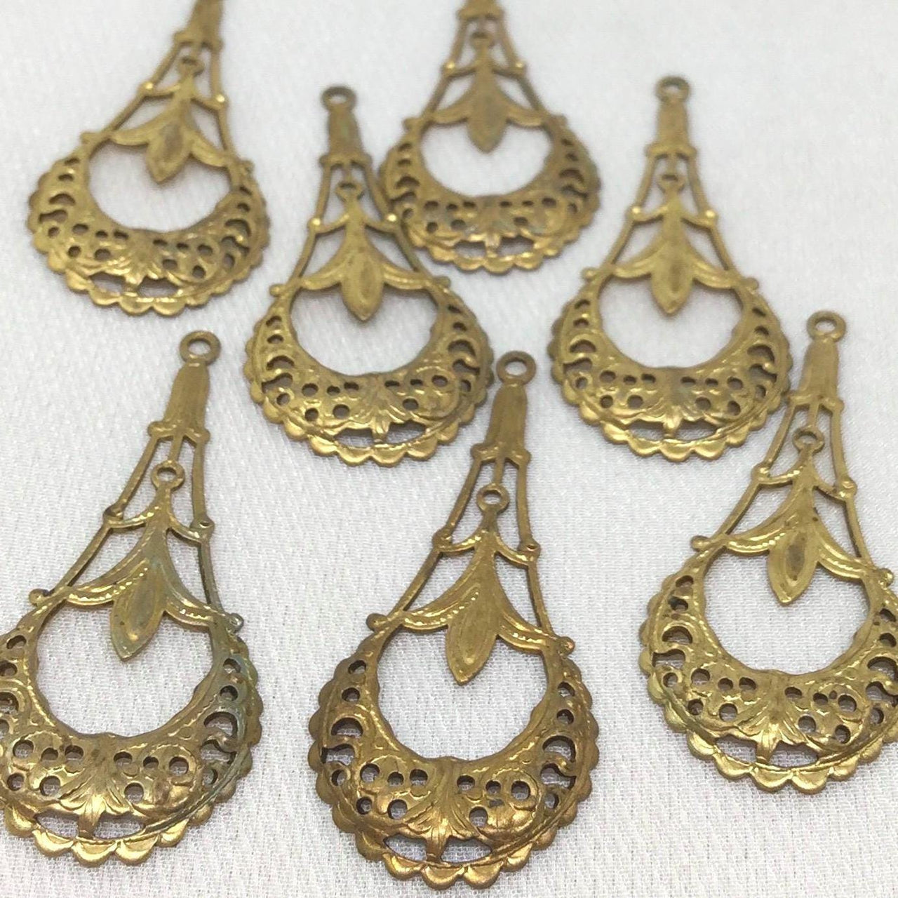 10 Vintage Brass Fancy Drop Pendants
