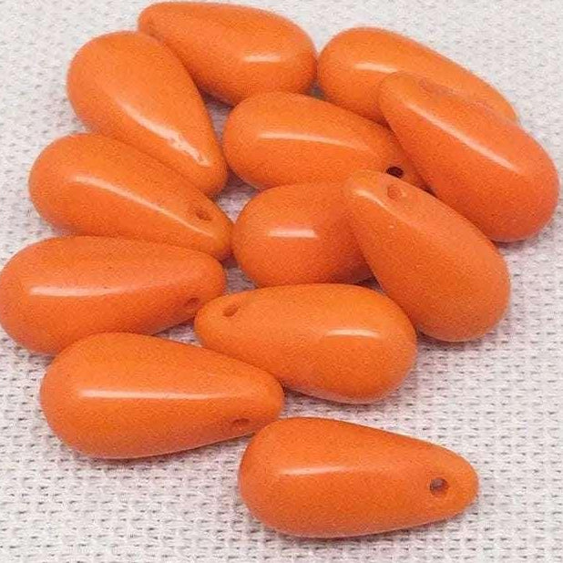 12 Vintage Orange German Drop Glass Beads