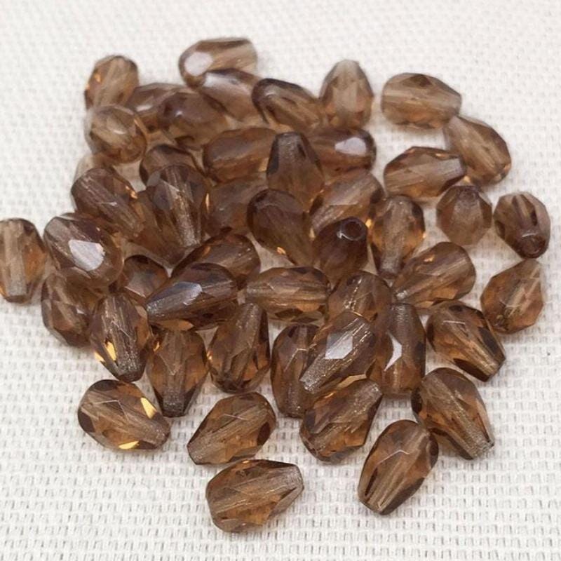 50 Vintage Brown Czech Faceted Teardrop Glass Beads