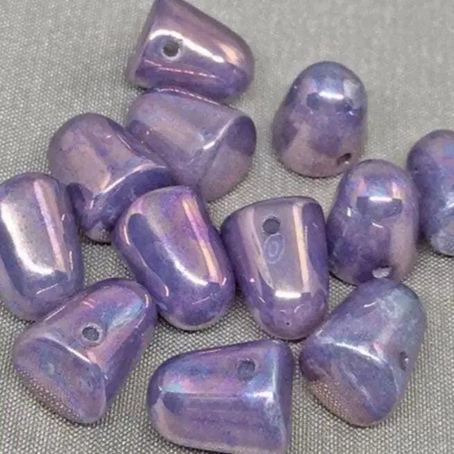12 Opal Purple Berry Gumdrop Glass Beads