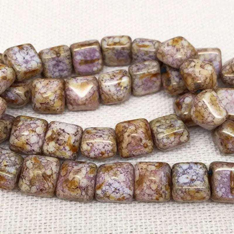 25 Pink Brown Czech Picasso Stud Two Hole Glass Beads