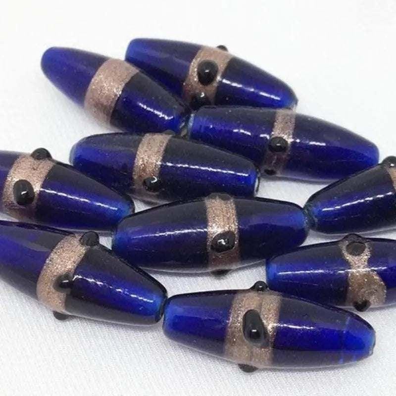 10 Vintage Blue Cobalt Aventurine Oval Glass Beads