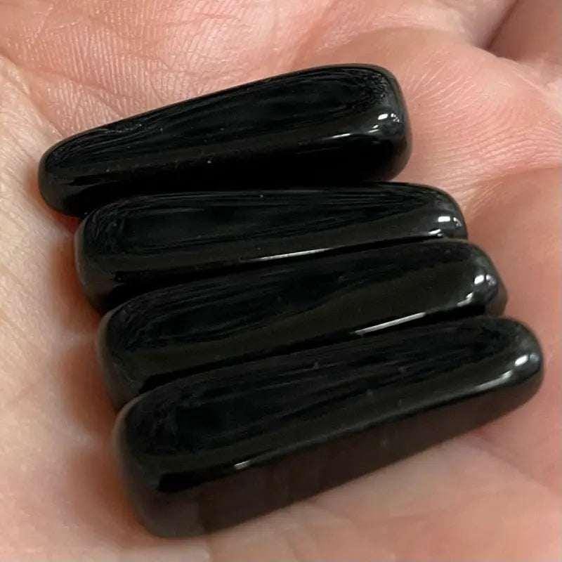 4 Vintage Black Long Teardrop Glass Beads