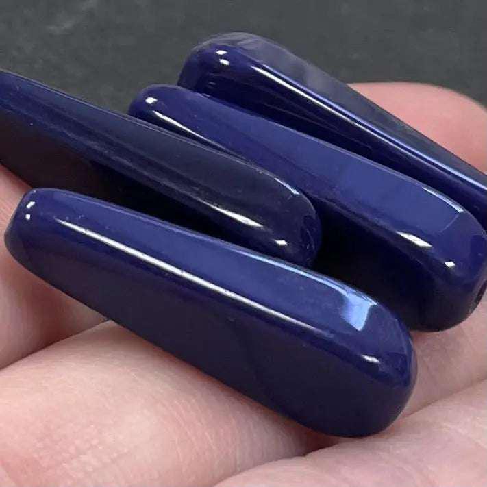 4 Vintage Blue Navy Teardrop Glass Beads