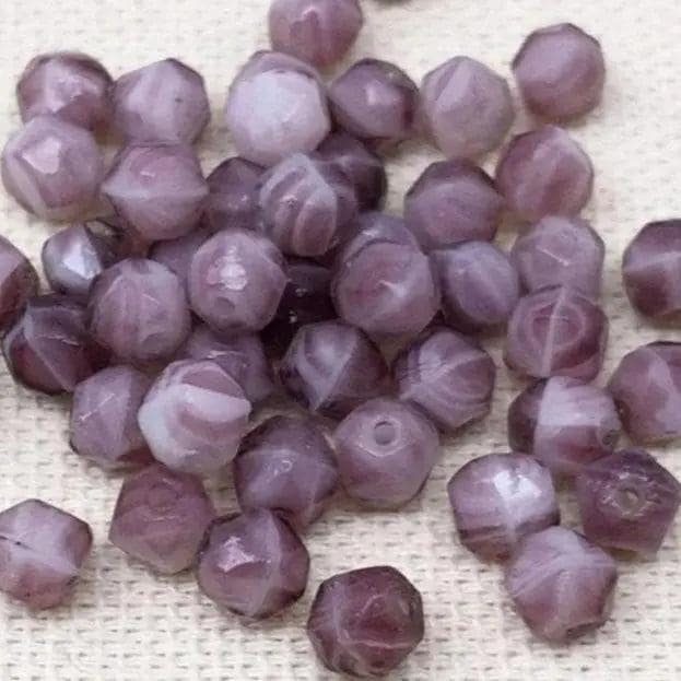 50 Vintage Purple Czech English Cut Striped Glass Beads
