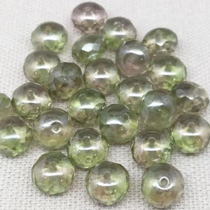 50 Green Pink Czech Rondelle Glass Beads