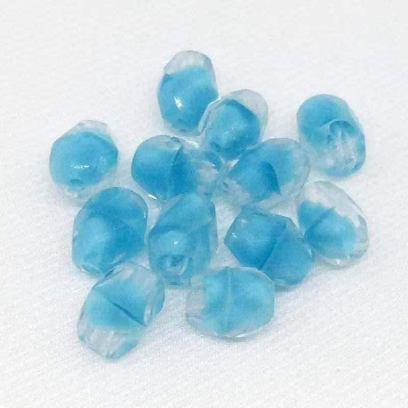12 Vintage Blue Turquoise German Givre Oval Glass Beads