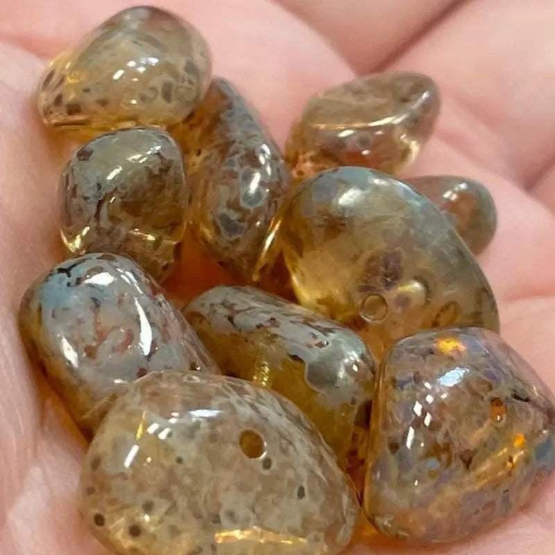 10 Luster Golden Picasso Czech Nugget Glass Beads