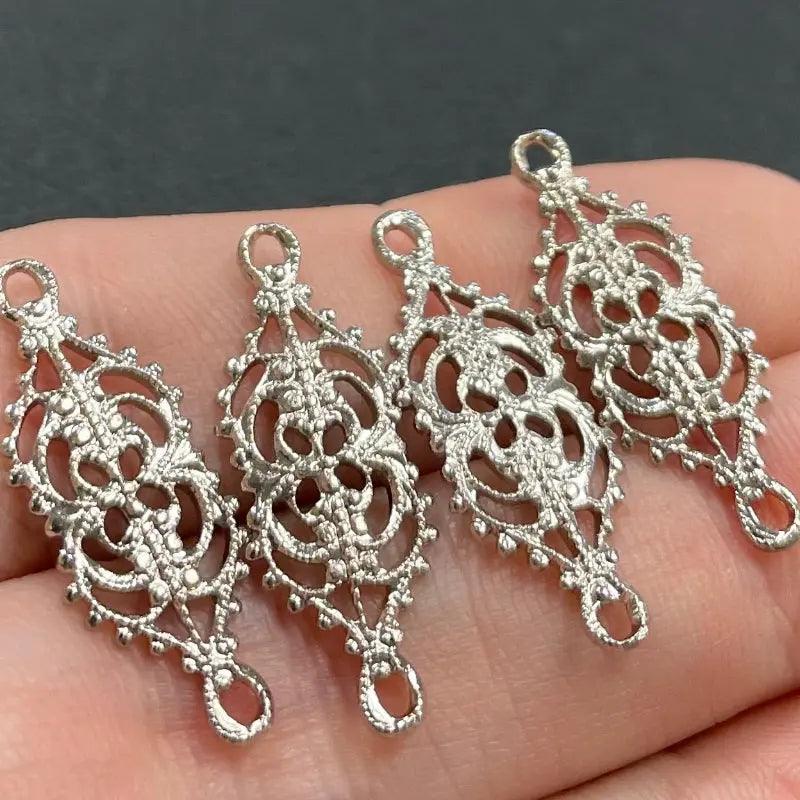 6 Vintage Silver Plated Lacy Links Connector Metal Findings #8242