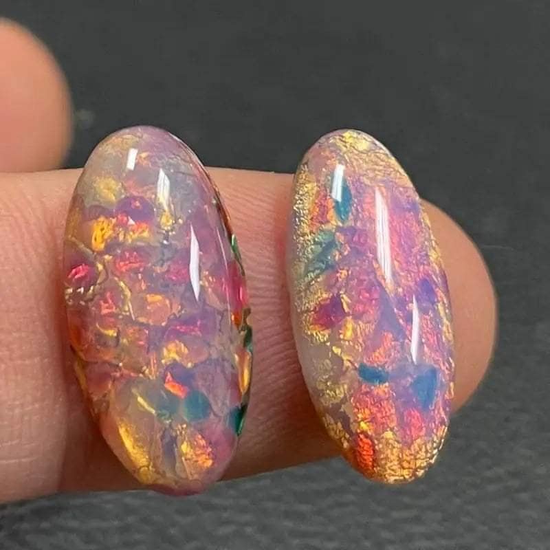 4 Vintage Fire Opal Oval Glass Cabochons