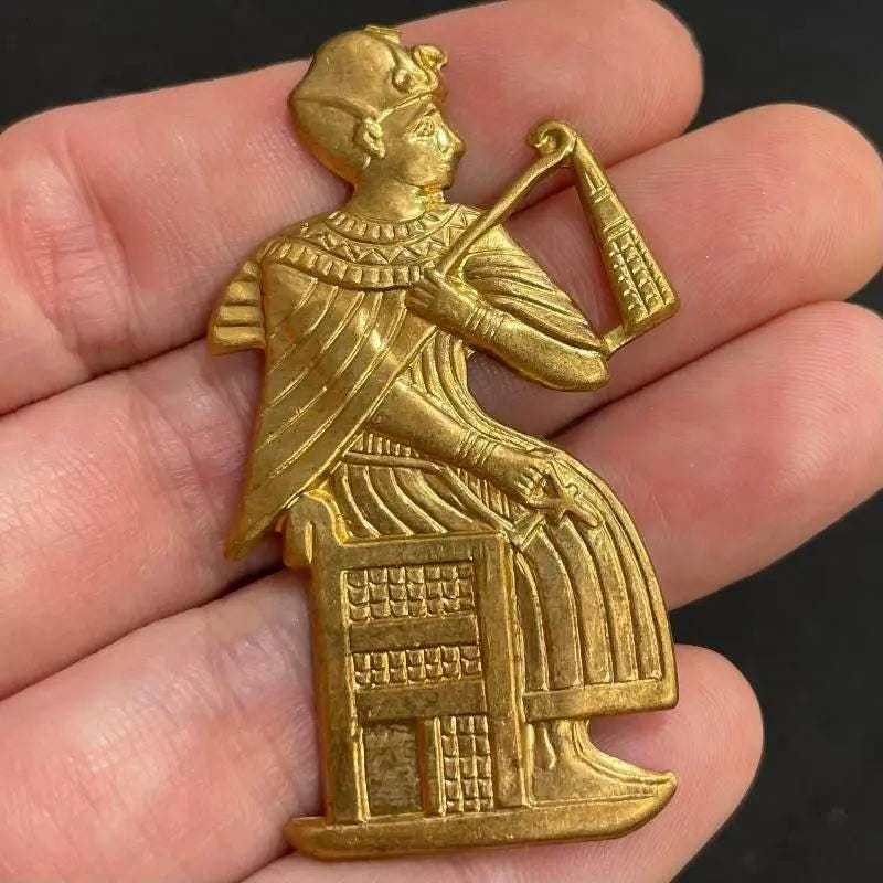 1 Vintage Brass Standing Pharaoh Metal Stamping