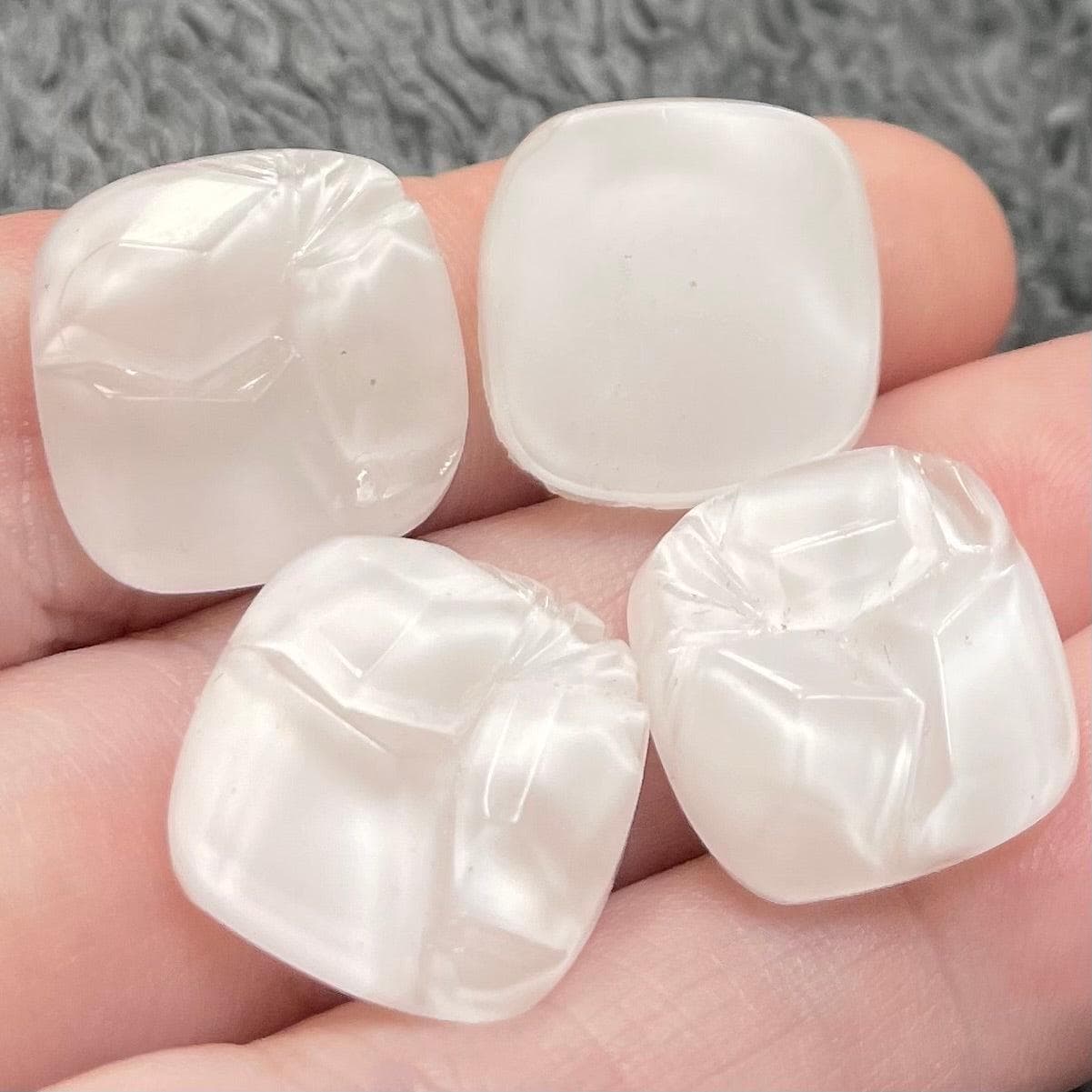 4 Vintage White German Moonglow Square Glass Cabochons